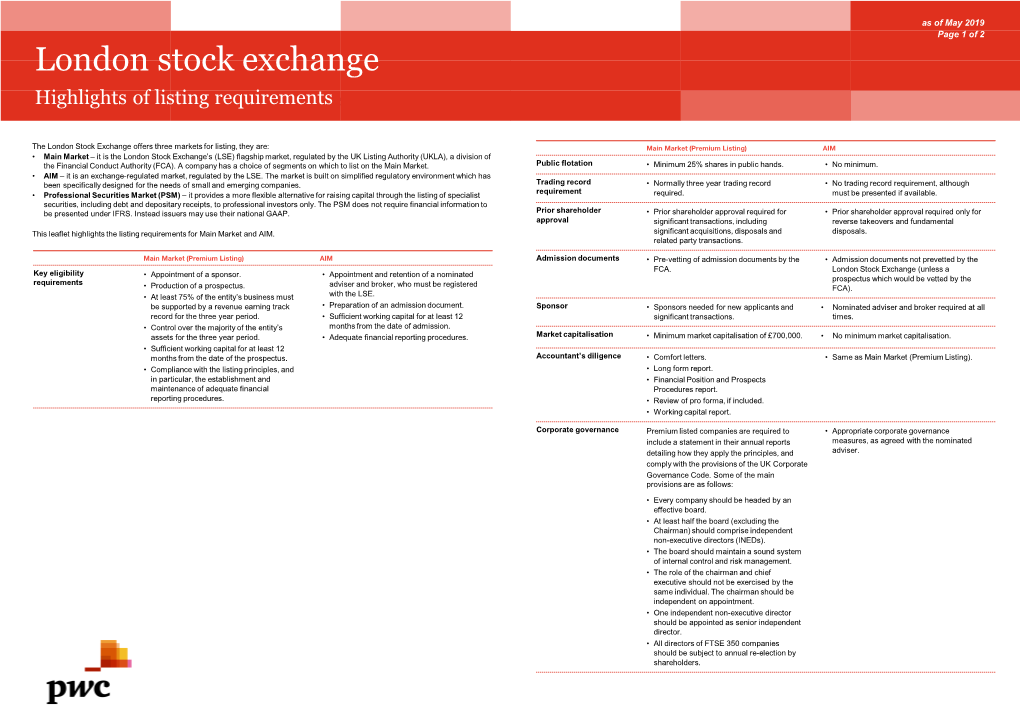 London Stock Exchange Highlightspwc Asset of and Listing Wealth Requirements Management