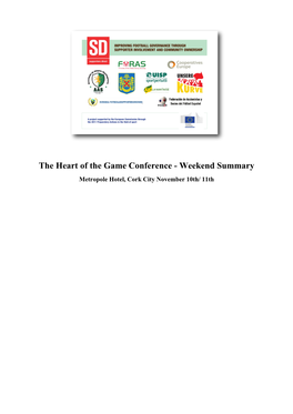 The Heart of the Game Conference - Weekend Summary Metropole Hotel, Cork City November 10Th/ 11Th