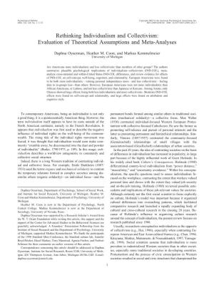 Rethinking Individualism and Collectivism: Evaluation of Theoretical Assumptions and Meta-Analyses