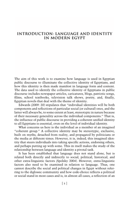 Introduction: LANGUAGE and IDENTITY in MODERN EGYPT