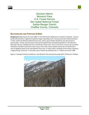 Decision Memo Monarch Pass U.S. Forest Service San Isabel National Forest Salida Ranger District Chaffee County, Colorado