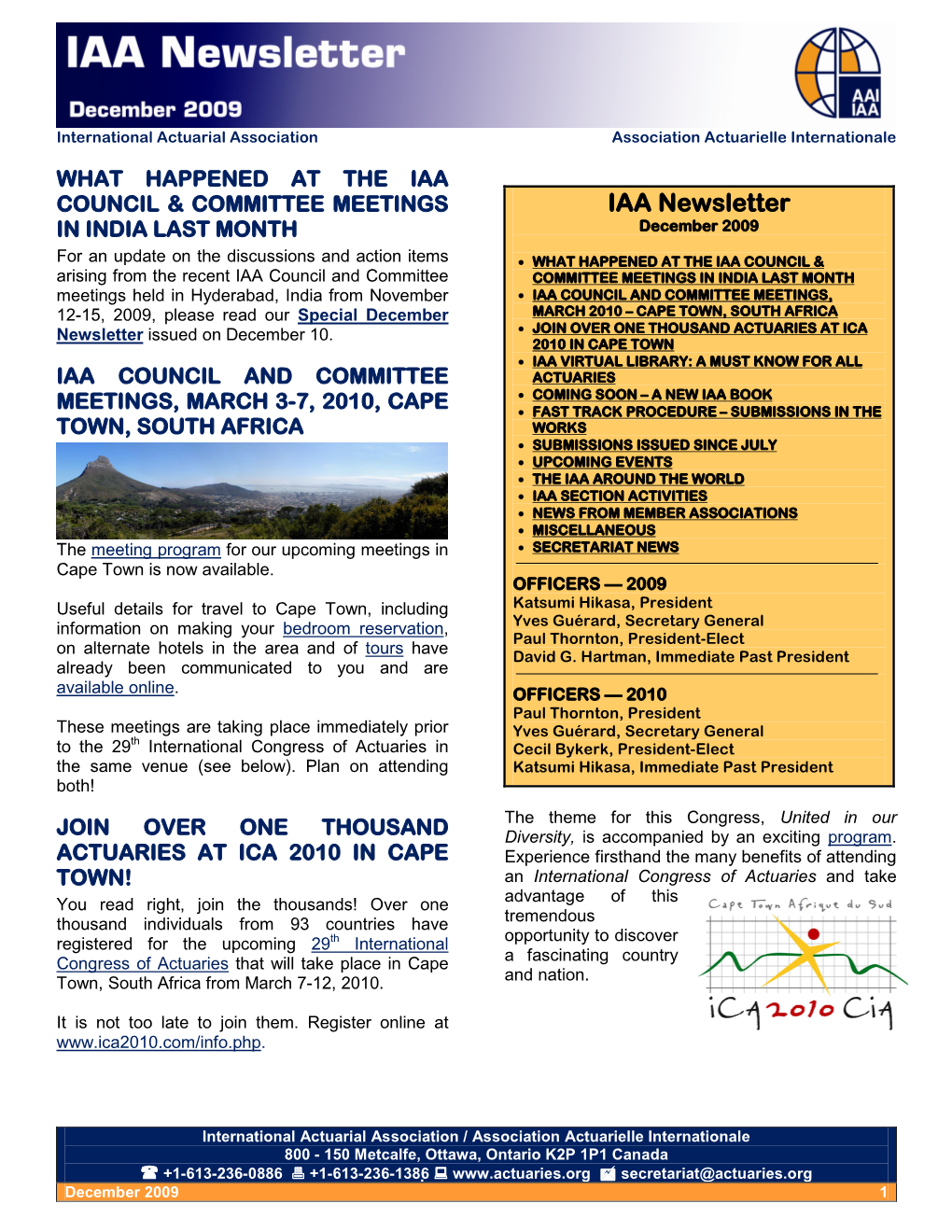 IAA Newsletter in INDIA LAST MONTH December 2009