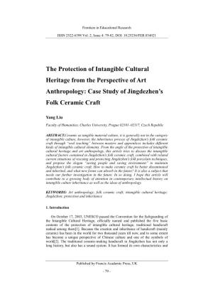 The Protection of Intangible Cultural Heritage from the Perspective of Art Anthropology: Case Study of Jingdezhen’S Folk Ceramic Craft