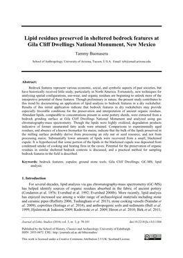 Lipid Residues Preserved in Sheltered Bedrock Features at Gila Cliff Dwellings National Monument, New Mexico Tammy Buonasera