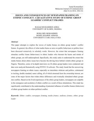 Issues and Consequences of Newspaper Framing on Ethnic Conflict: a Qualitative Study of Ethnic Group Leaders’ Conflict Frames