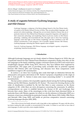 A Study of Cognates Between Gyalrong Languages and Old Chinese