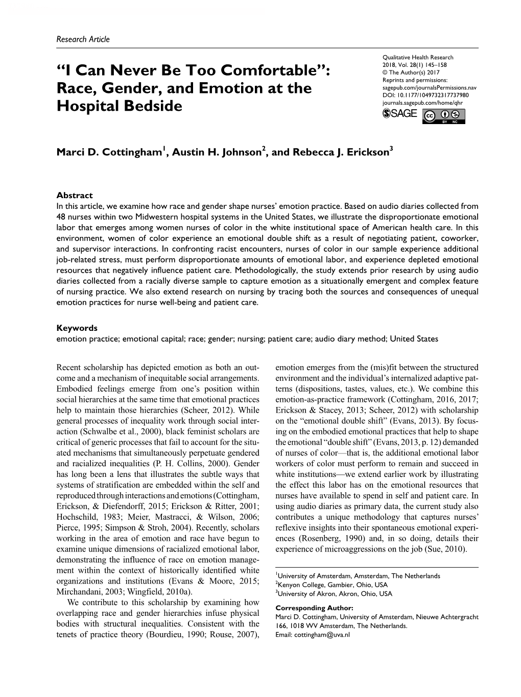 Race, Gender, and Emotion at the Hospital Bedside