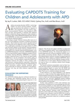 Evaluating CAPDOTS Training for Children and Adolescents with APD by Jay R