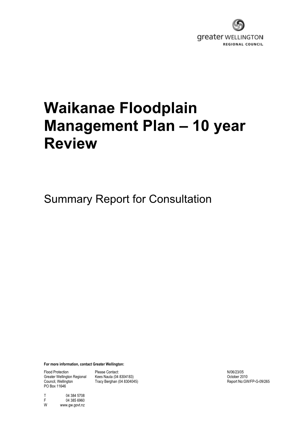 Waikanae Floodplain Management Plan – 10 Year Review