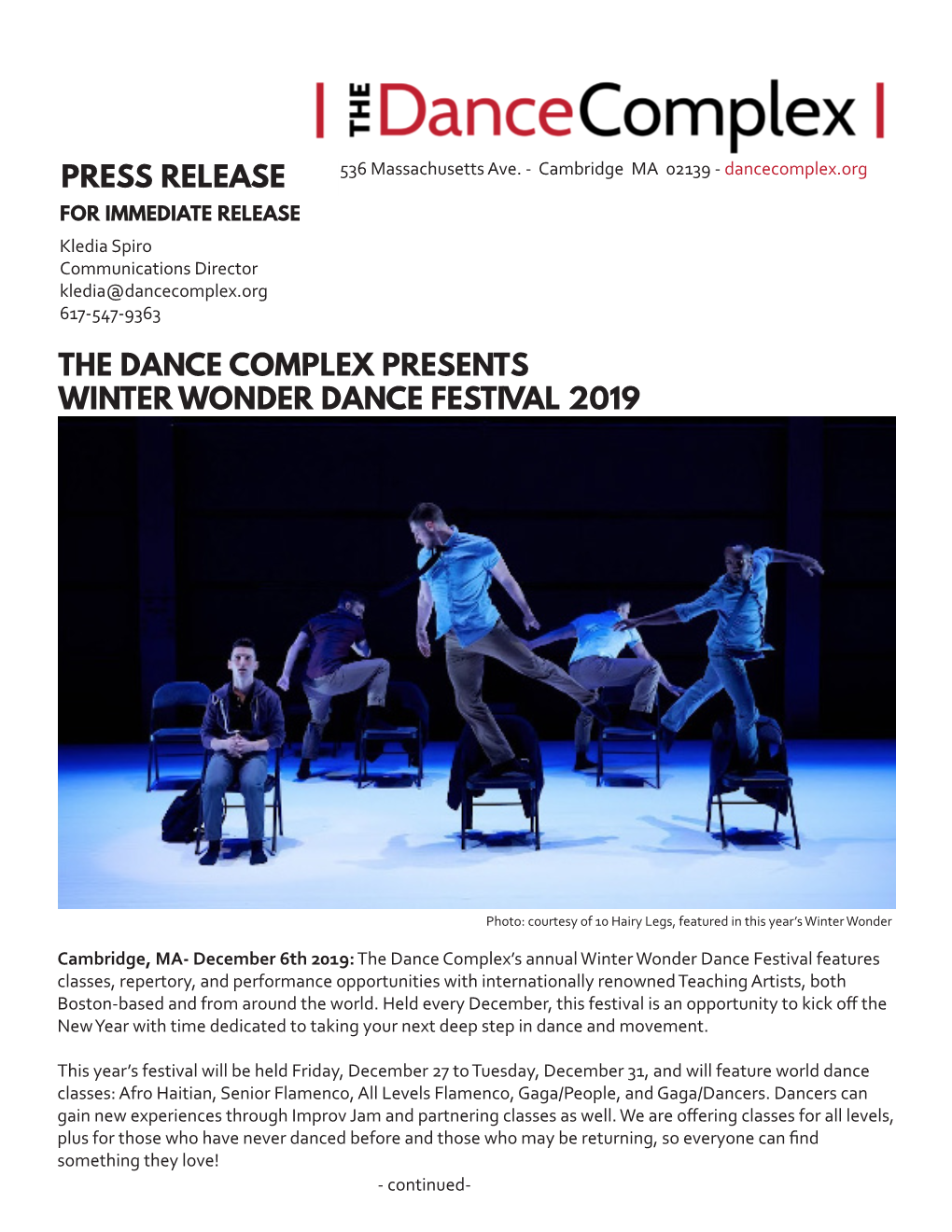 Press Release the Dance Complex Presents Winter Wonder Dance Festival 2019