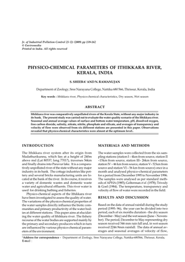 Physico-Chemical Parameters of Ithikkara River, Kerala, India