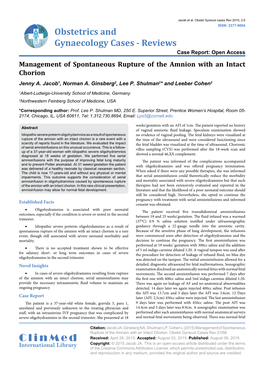 Management of Spontaneous Rupture of the Amnion with an Intact Chorion Jenny A
