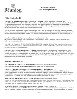 Weekend Schedule and Parking Directions Friday, September 26 Saturday, September 27