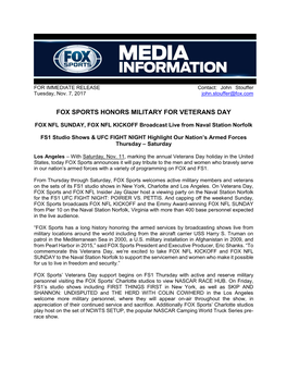 Fox Sports Honors Military for Veterans Day