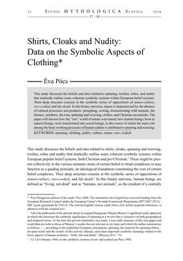 Shirts, Cloaks and Nudity: Data on the Symbolic Aspects of Clothing*