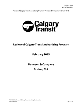Review of Calgary Transit Advertising Program February 2015 Denneen & Company Boston, MA