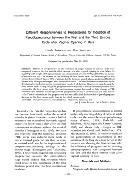 Different Responsiveness to Progesterone for Induction of Pseudopregnancy Between the First and the Third Estrous Cycle After Vaginal Opening in Rats