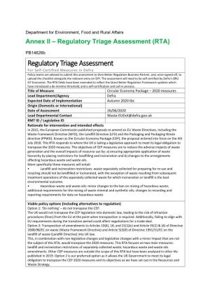 Annex II Regulatory Triage Assessment