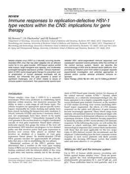 Immune Responses to Replication-Defective HSV-1 Type Vectors Within the CNS: Implications for Gene Therapy