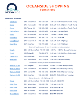 Shopping Hours for Seniors