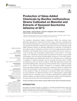 Production of Value-Added Chemicals by Bacillus Methanolicus Strains Cultivated on Mannitol and Extracts of Seaweed Saccharina Latissima at 50◦C