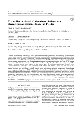 The Utility of Chemical Signals As Phylogenetic Characters: an Example from the Felidae