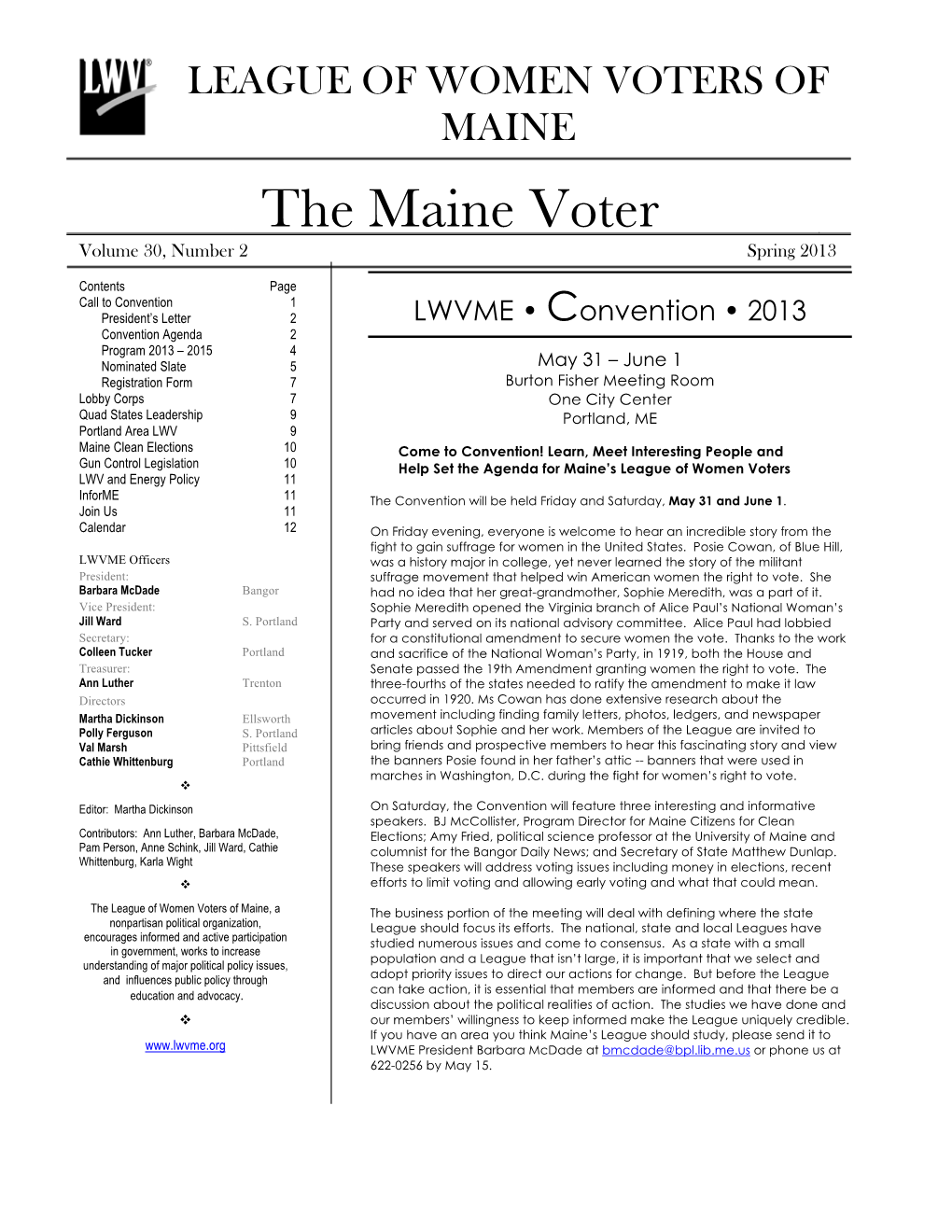 The Maine Voter Volume 30, Number 2 Spring 2013