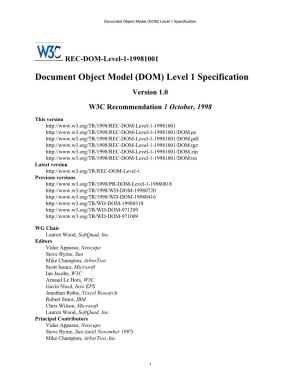 Document Object Model †DOM‡ Level 1 Specification