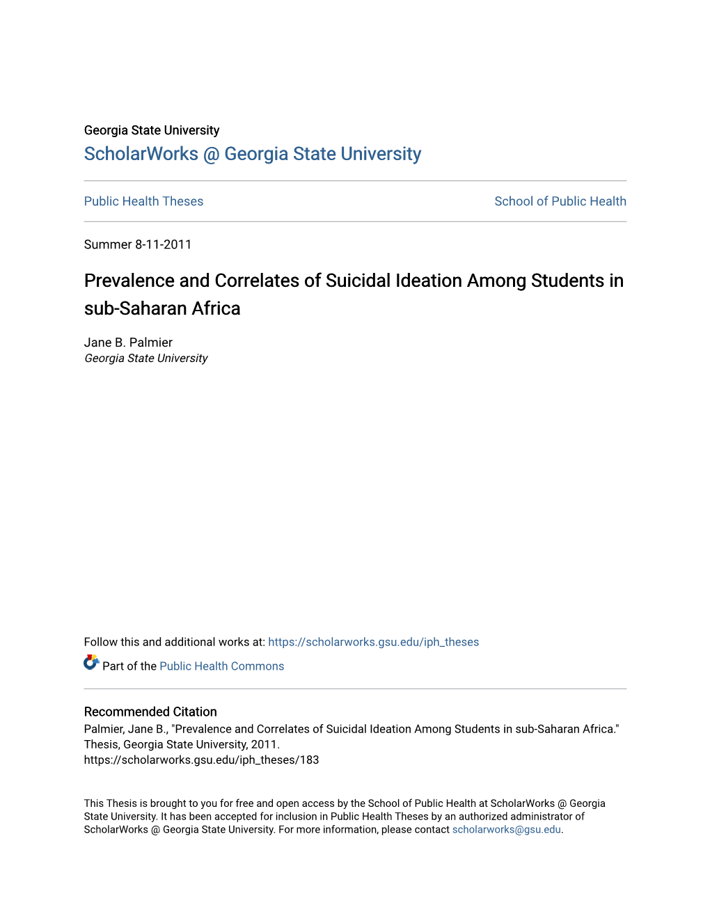 Prevalence and Correlates of Suicidal Ideation Among Students in Sub-Saharan Africa