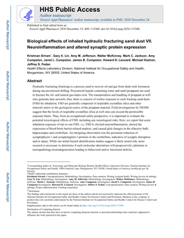 Biological Effects of Inhaled Hydraulic Fracturing Sand Dust VII. Neuroinflammation and Altered Synaptic Protein Expression