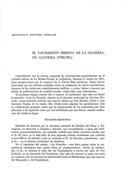 El Yacimiento Iberico De La Guardia, En Alcorisa (Teruel)