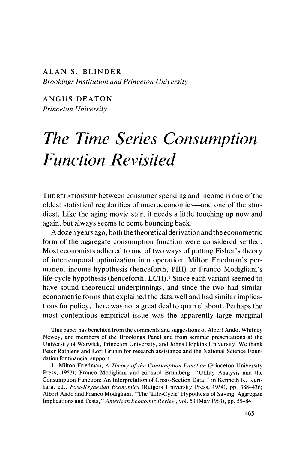 The Time Series Consumption Function Revisited