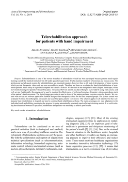 Telerehabilitation Approach for Patients with Hand Impairment