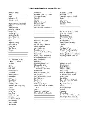 Graduate Jazz Barrier Repertoire List