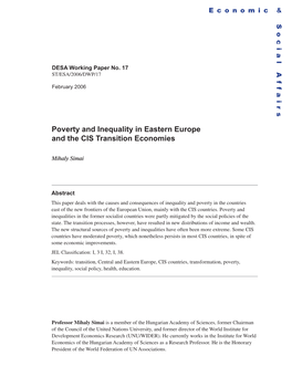 Poverty and Inequality in Eastern Europe and the CIS Transition Economies