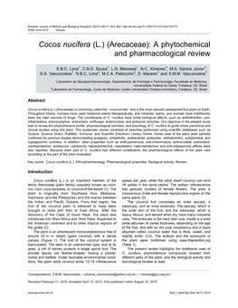 Cocos Nucifera (L.) (Arecaceae): a Phytochemical and Pharmacological Review