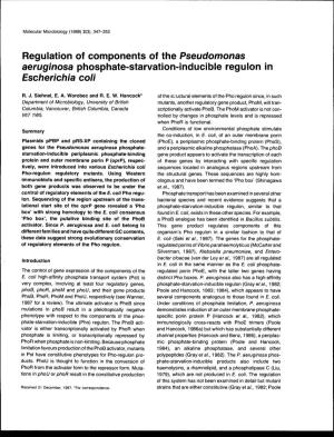 Regulation of Components of the Pseudomonas Aeruginosa Phosphate-Starvation-Inducible Regulon in Escherichia Coii