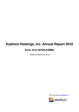 Kadmon Holdings, Inc. Annual Report 2018
