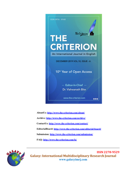 Galaxy: International Multidisciplinary Research Journal the Criterion: an International Journal in English Vol