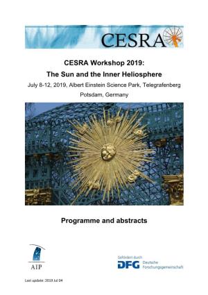 CESRA Workshop 2019: the Sun and the Inner Heliosphere Programme