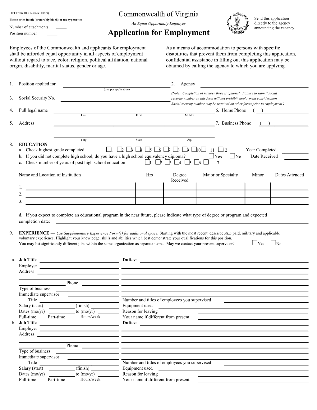 State Employment Application