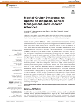 Meckel–Gruber Syndrome: an Update on Diagnosis, Clinical Management, and Research Advances