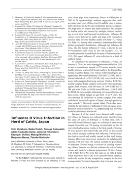 Influenza D Virus Infection in Herd of Cattle, Japan