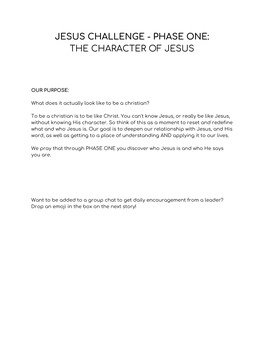 Jesus Challenge - Phase One: the Character of Jesus