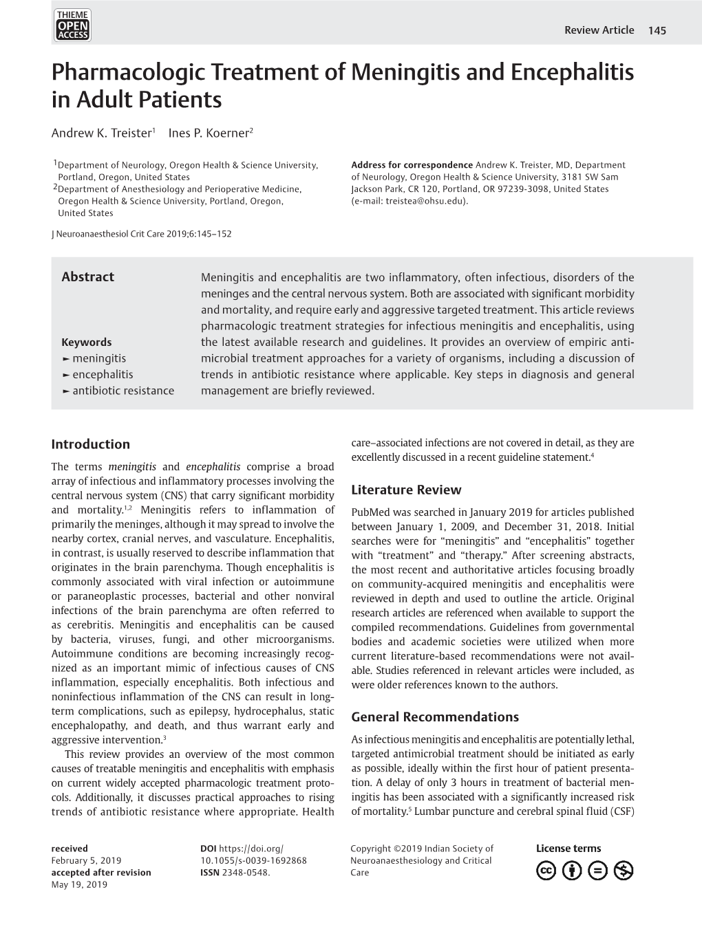 Pharmacologic Treatment of Meningitis and Encephalitis in Adult Patients