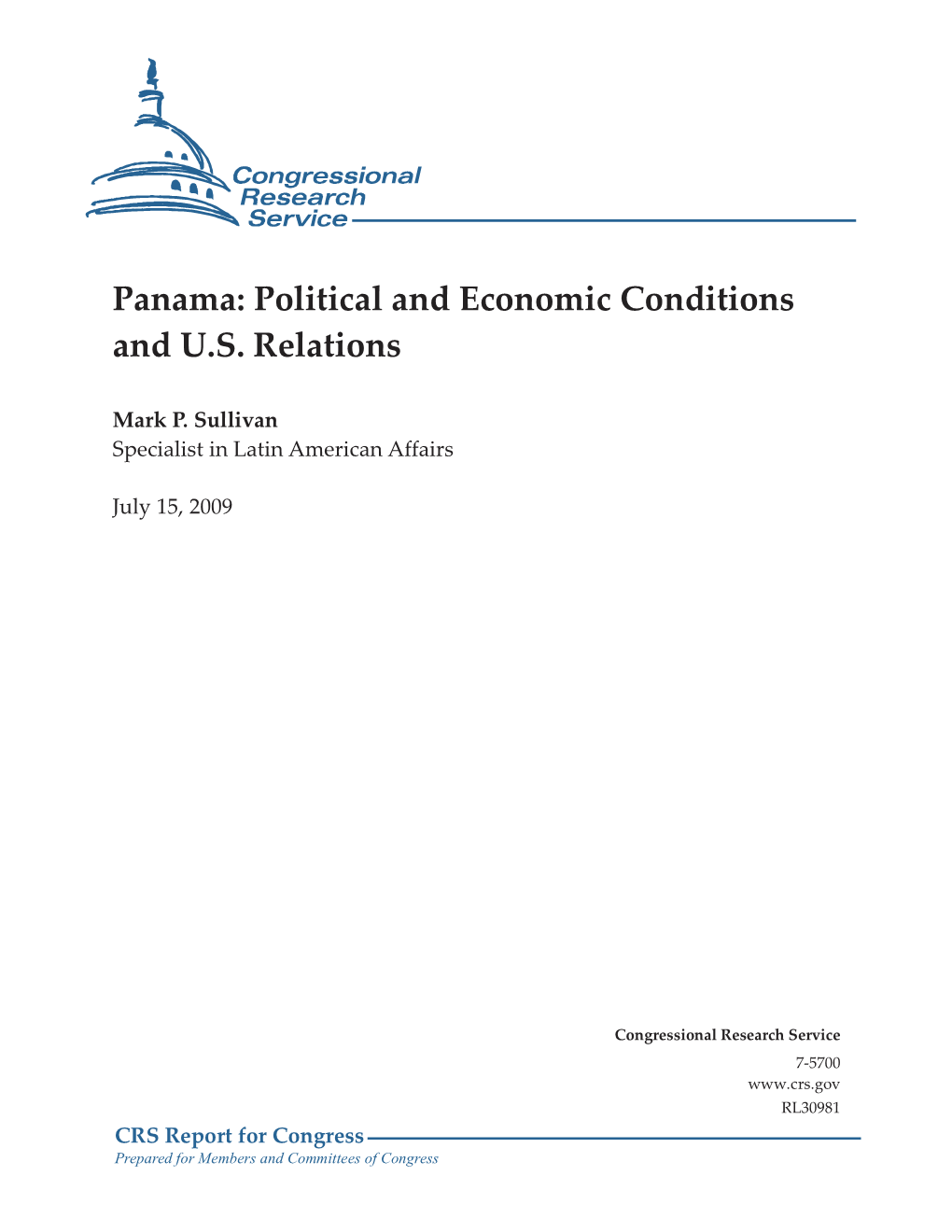 Panama: Political and Economic Conditions and U.S