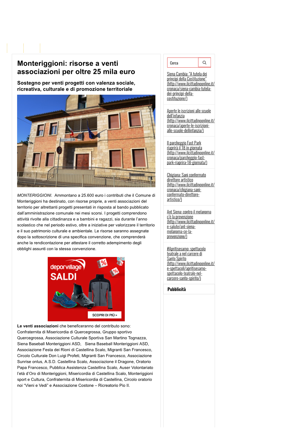 Monteriggioni: Risorse a Venti Associazioni Per Oltre 25 Mila Euro | Valdelsa.Net