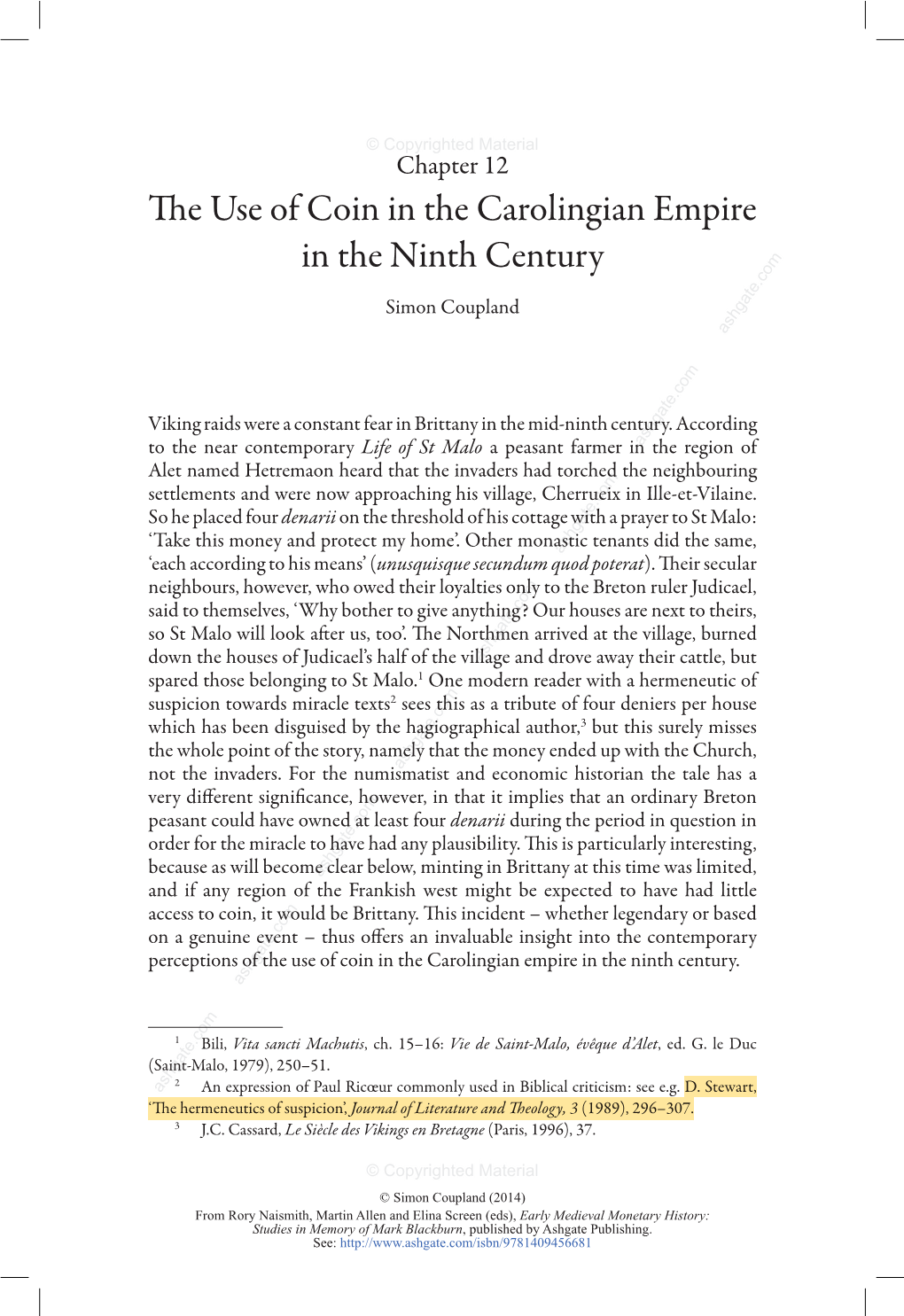 The Use of Coin in the Carolingian Empire in the Ninth Century