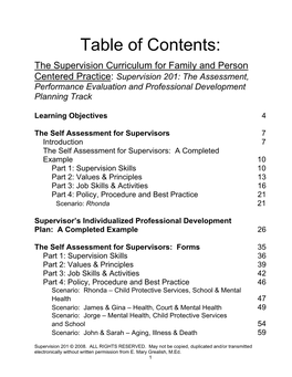 Supervision Curriculum for Family and Person Centered Practice: Supervision 201: the Assessment, Performance Evaluation and Professional Development Planning Track