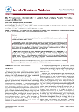 The Awareness and Practices of Foot Care in Adult Diabetic Patients Attending University Hospital